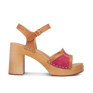 Swedish Hasbeens (EU 39/ US 9) Sophisticated High Sandal Pink Suede/ Tan Wood